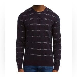 Perry Ellis Men's Navy Blue Striped Crewneck Sweater Size Small